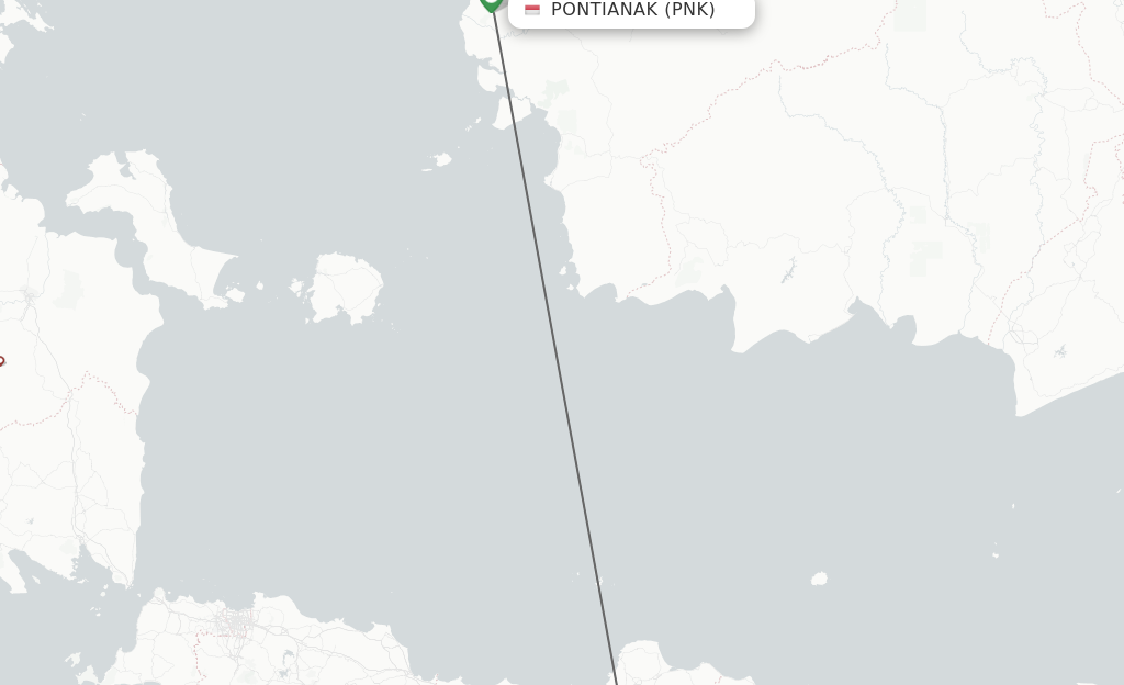 Flights from Pontianak to Surakarta route map