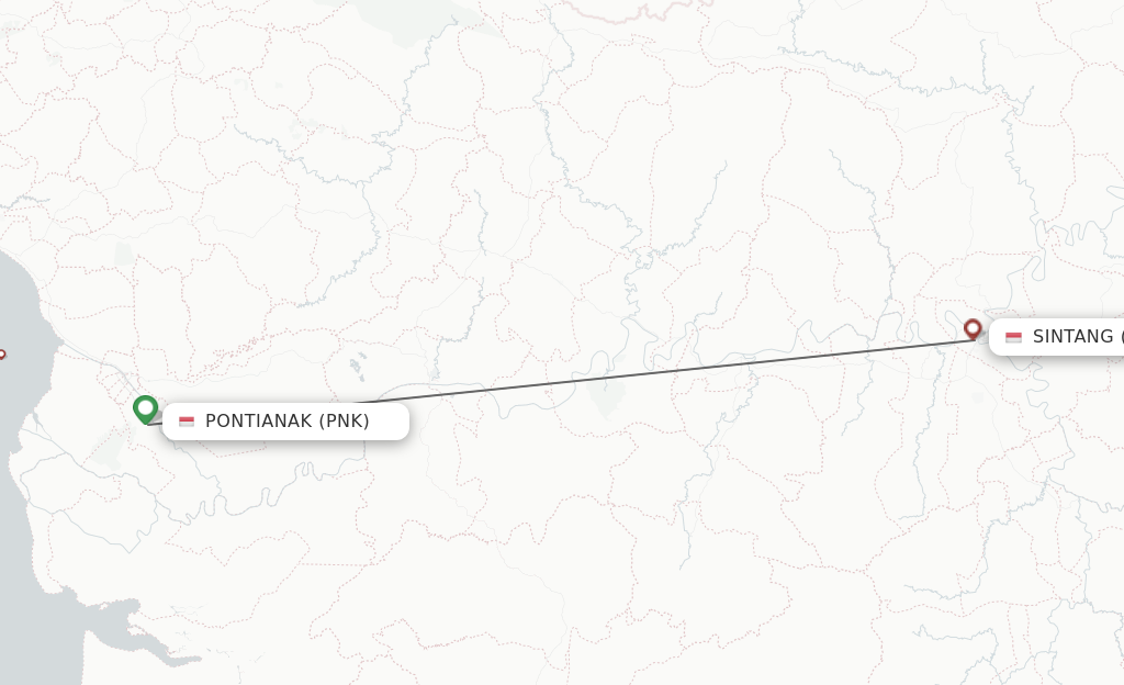 Flights from Pontianak to Sintang route map