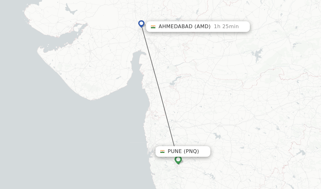 Flights from Pune to Ahmedabad route map