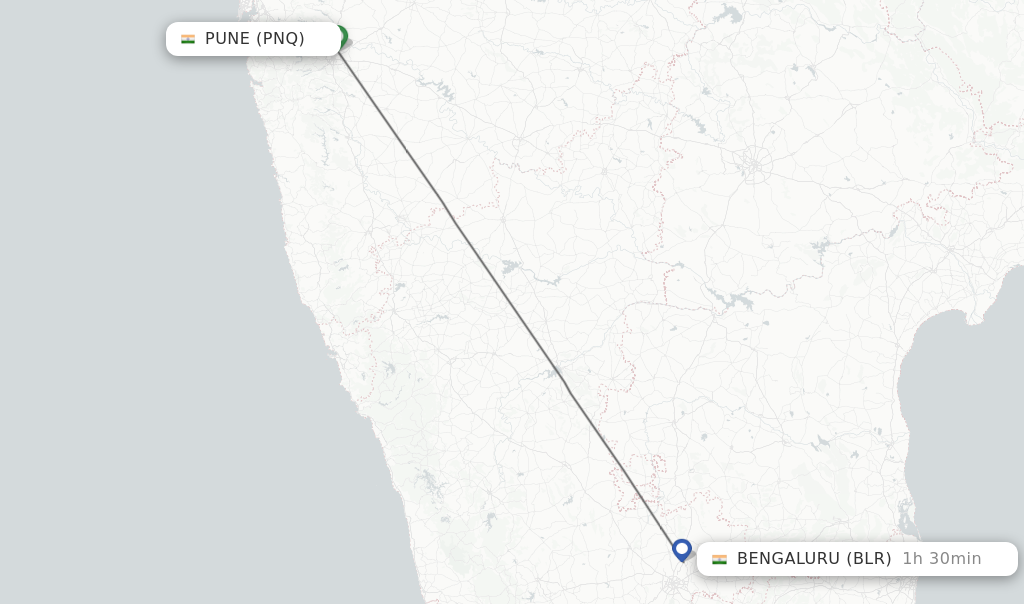 Flights from Pune to Bengaluru route map