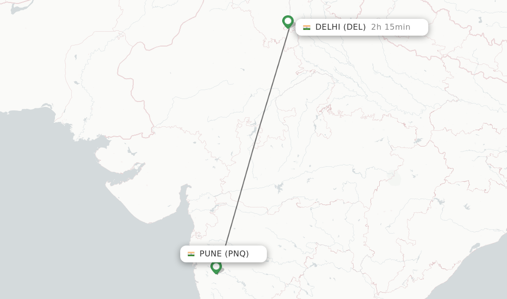 Flights from Pune to Delhi route map