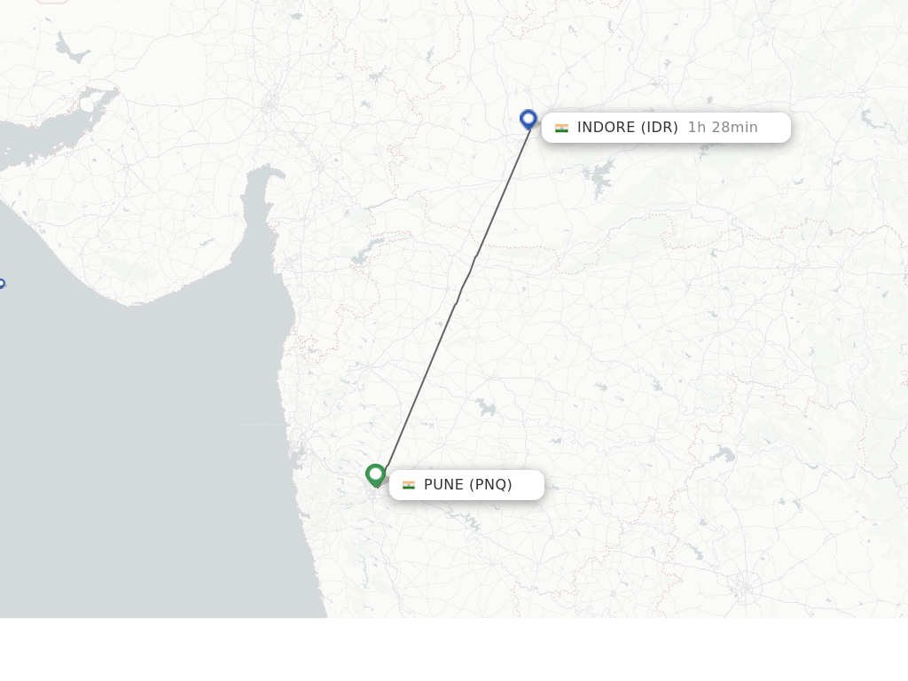 Flights from Pune to Indore route map