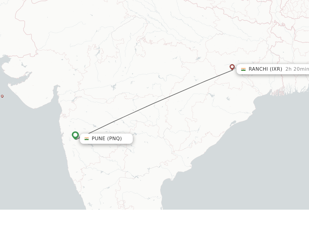 Flights from Pune to Ranchi route map