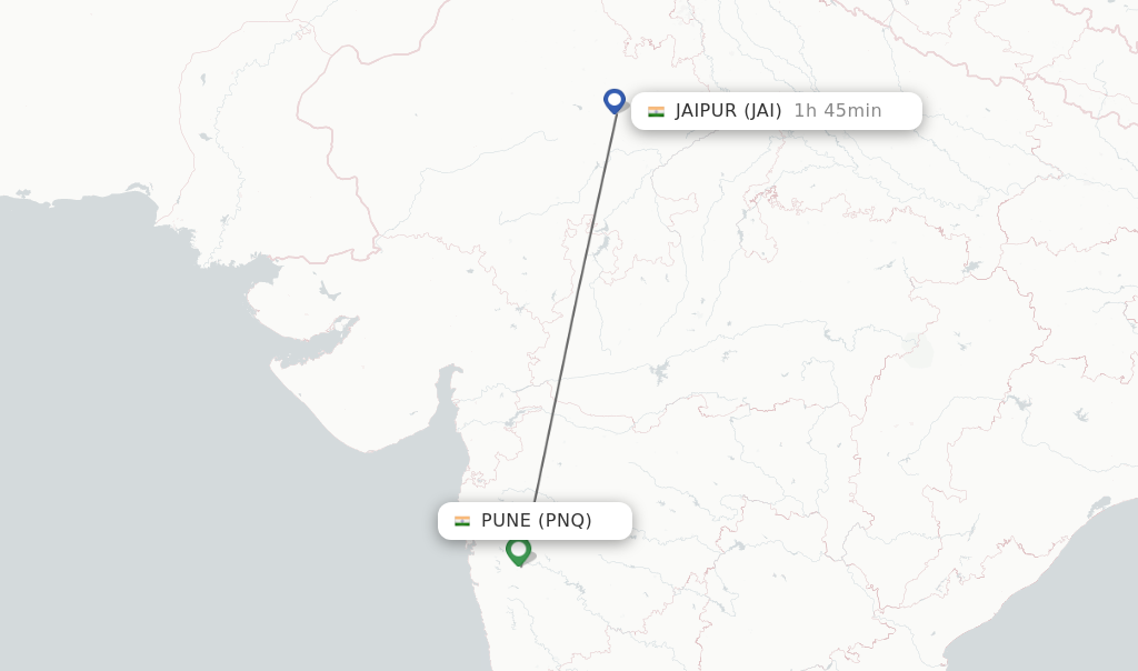 Flights from Pune to Jaipur route map