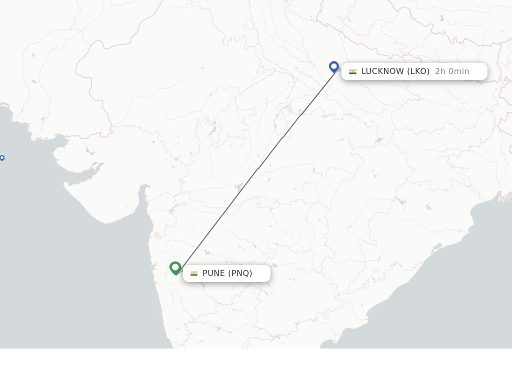 Flights from Pune to Lucknow route map