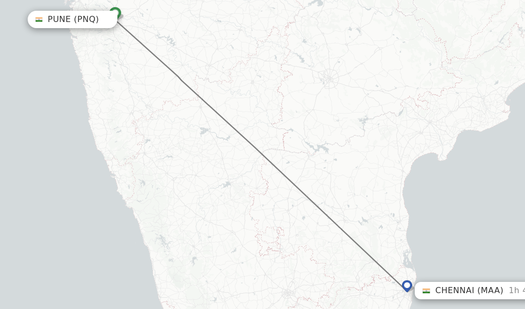 Flights from Pune to Chennai route map