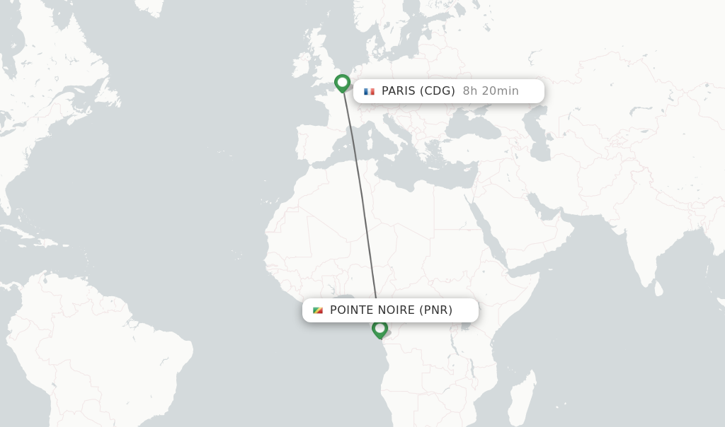 Flights from Pointe Noire to Paris route map