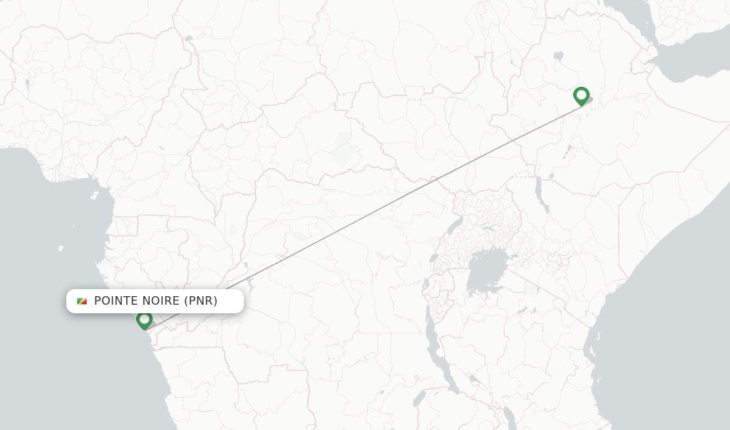 Route map with flights from Pointe Noire with Ethiopian
