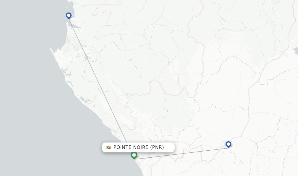 Route map with flights from Pointe Noire with Afrijet