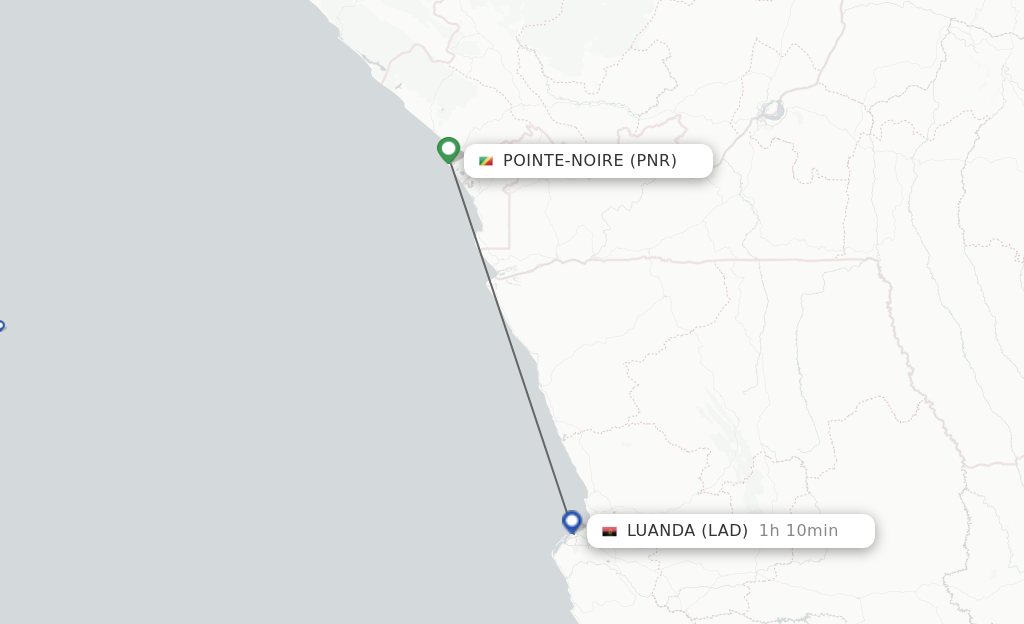 Flights from Pointe Noire to Luanda route map