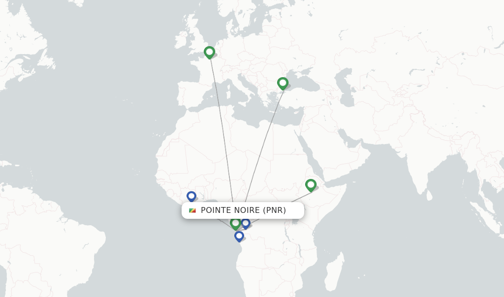 Flights from Pointe Noire to Casablanca route map
