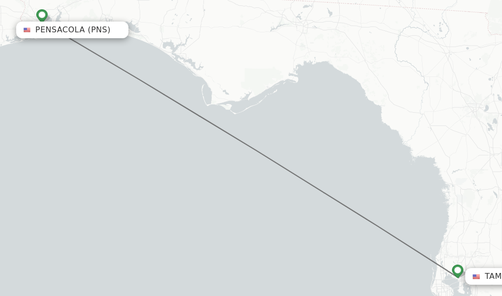 Flights from Pensacola to Tampa route map