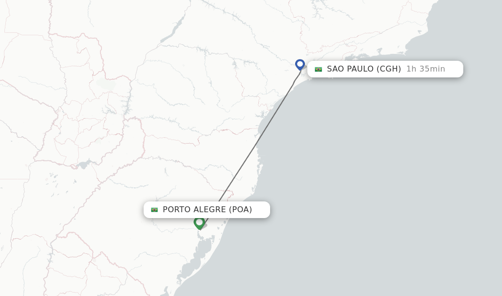 Flights from Porto Alegre to Sao Paulo route map