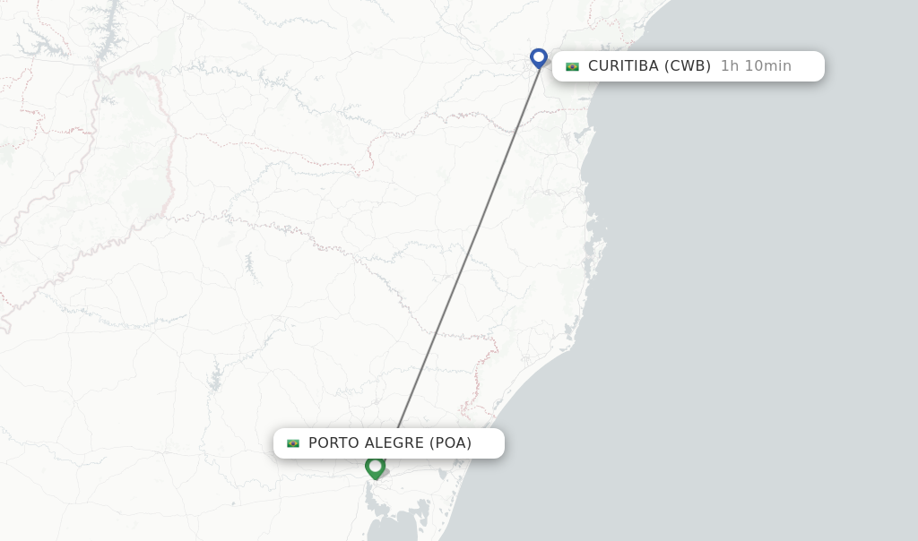 Flights from Porto Alegre to Curitiba route map