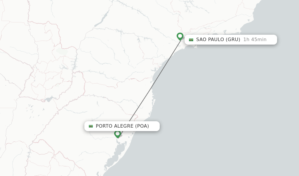 Flights from Porto Alegre to Sao Paulo route map