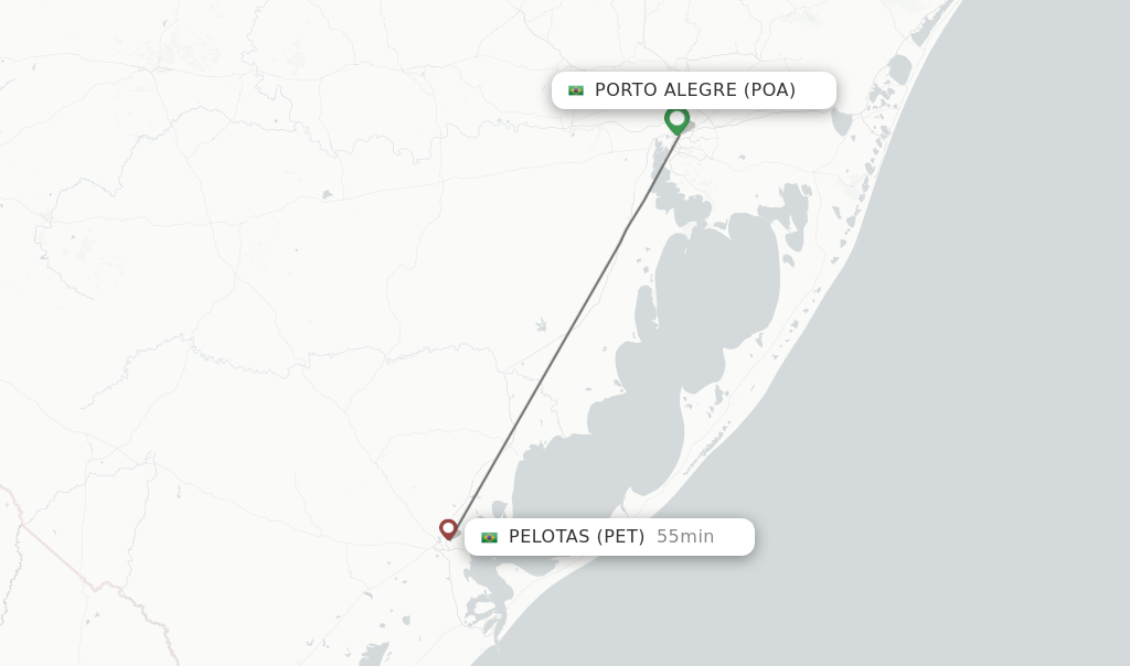 Flights from Porto Alegre to Pelotas route map