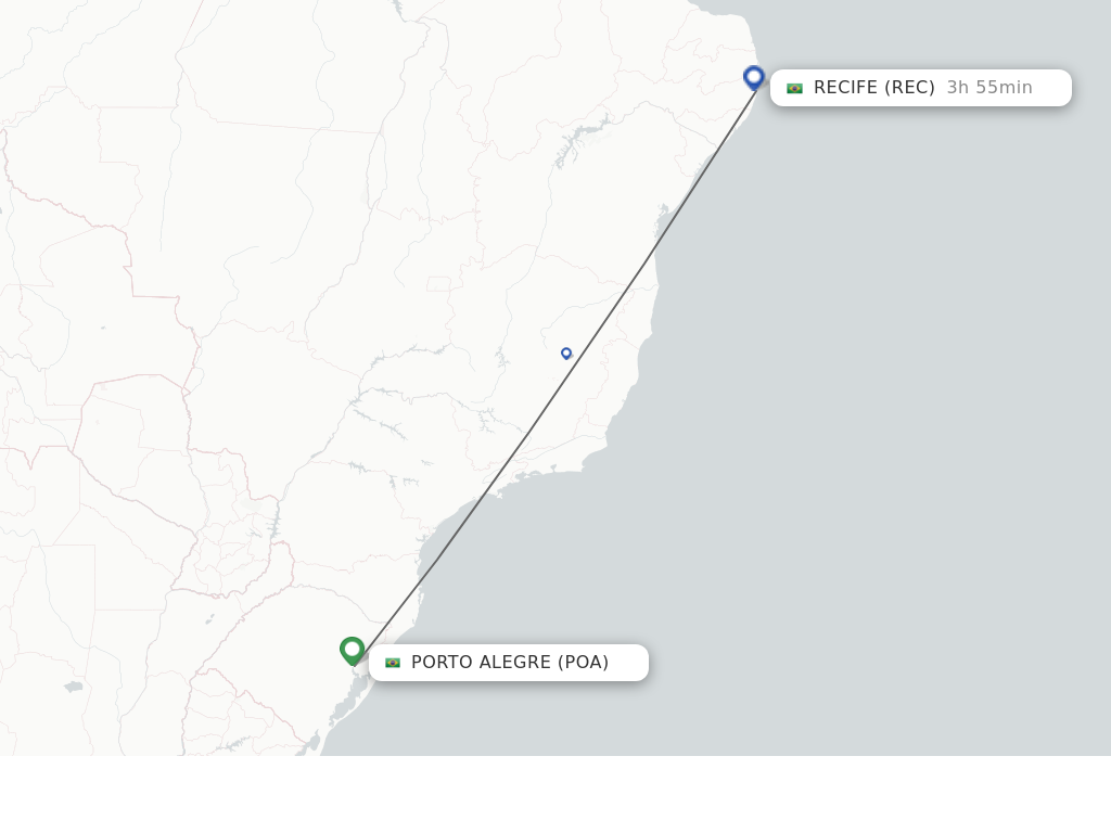 Flights from Porto Alegre to Recife route map