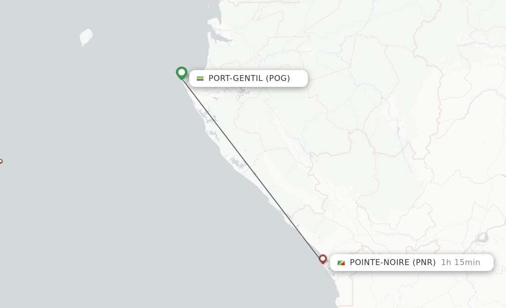 Flights from Pointe Noire to Port Gentil route map