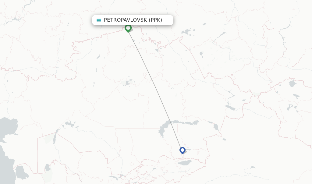Route map with flights from Petropavlovsk with SCAT Airlines