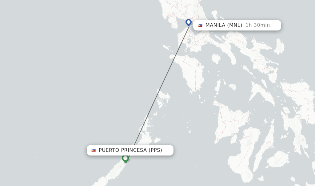 Flights from Puerto Princesa to Manila route map