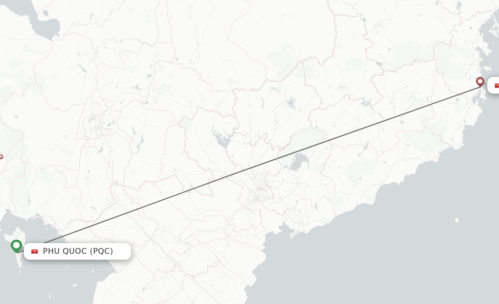 Flights from Phu Quoc to Nha Trang route map