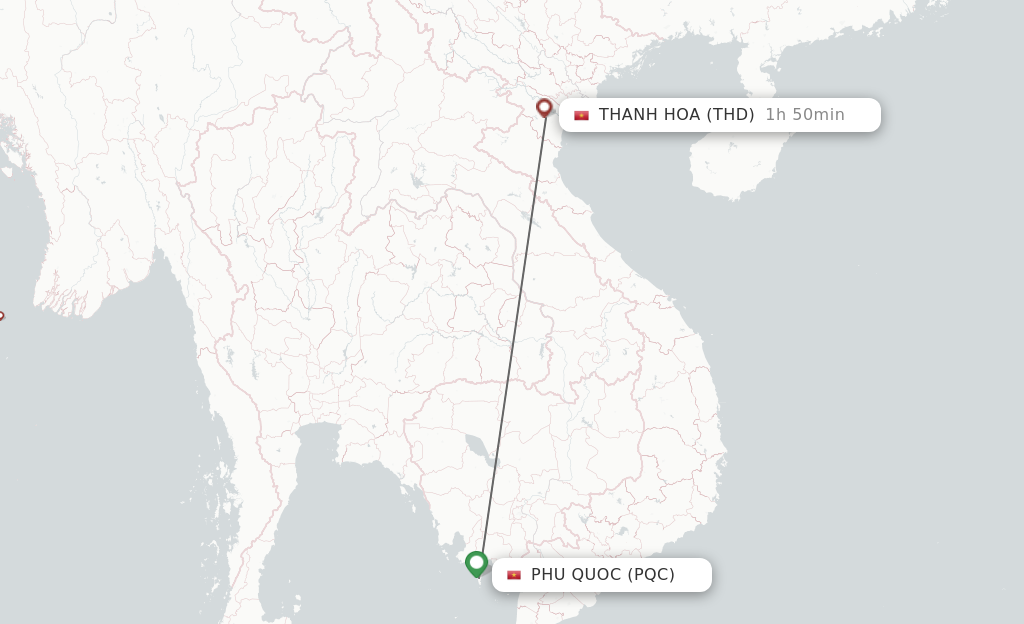 Flights from Phu Quoc to Thanh Hoa route map