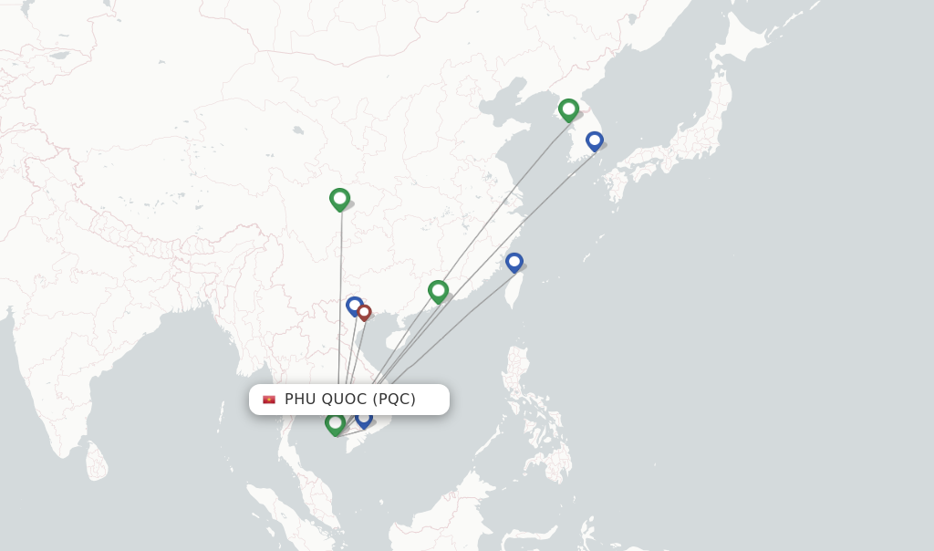 Route map with flights from Phu Quoc with VietJet
