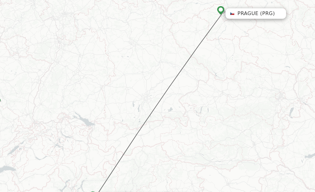 Flights from Prague to Milan route map