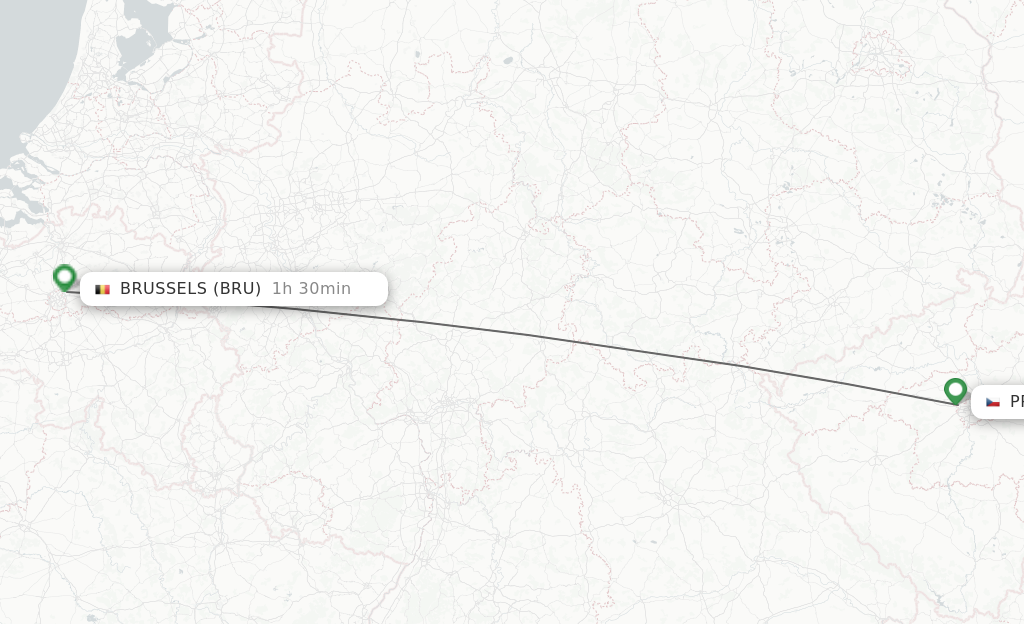 Flights from Prague to Brussels route map
