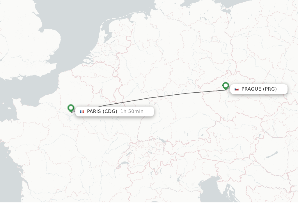 Flights from Prague to Paris route map