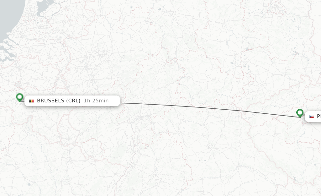 Flights from Prague to Brussels route map