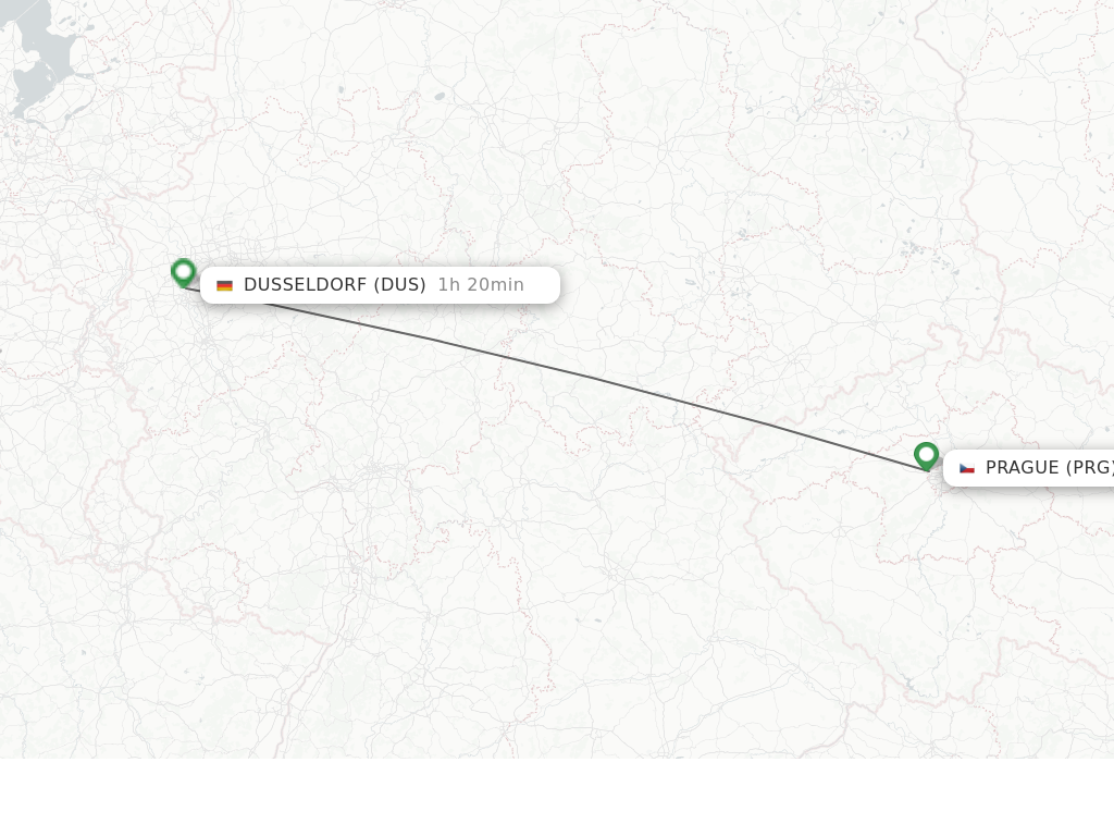 Flights from Prague to Dusseldorf route map