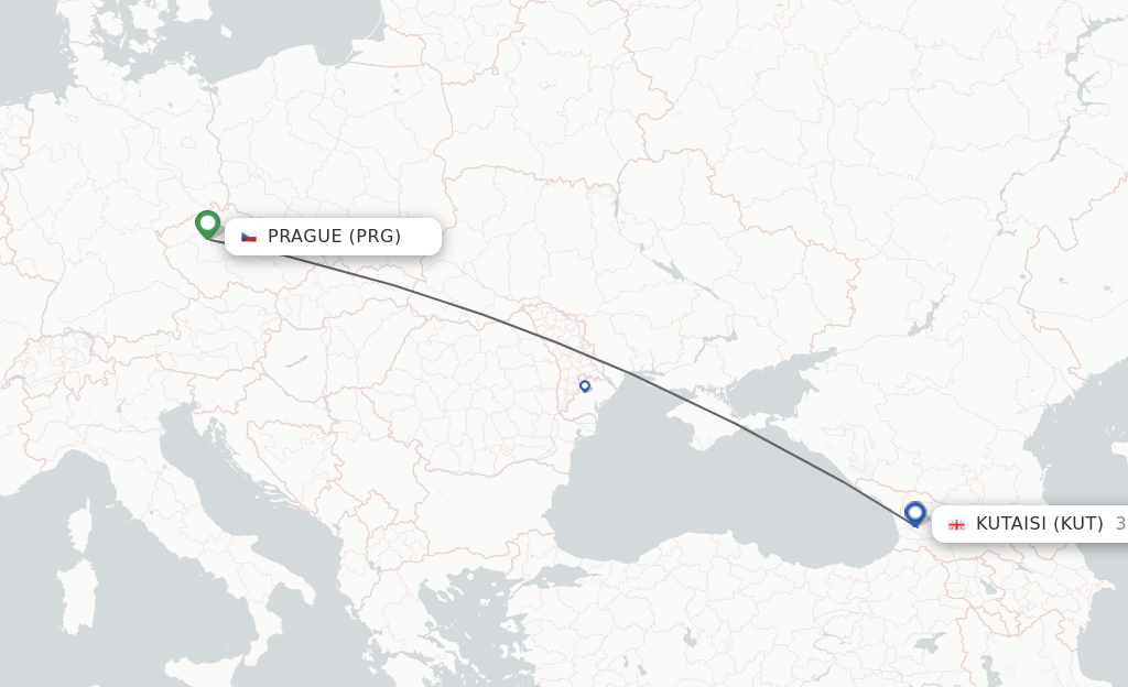 Flights from Prague to Kutaisi route map