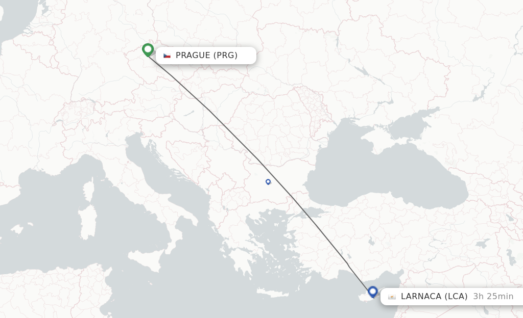 Flights from Prague to Larnaca route map