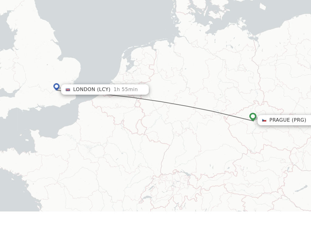 Flights from Prague to London route map