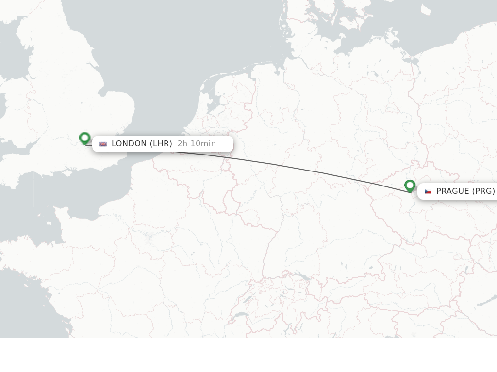 Flights from Prague to London route map