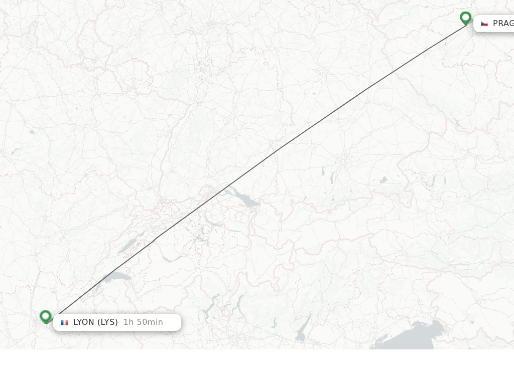 Flights from Prague to Lyon route map