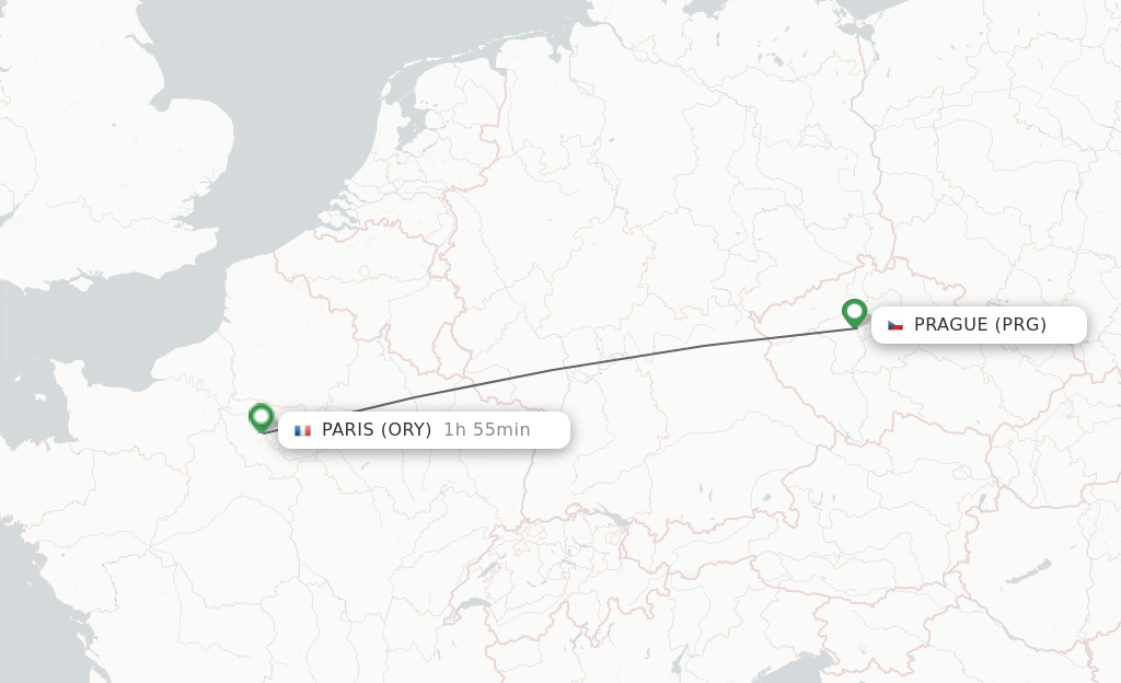 Flights from Prague to Paris route map