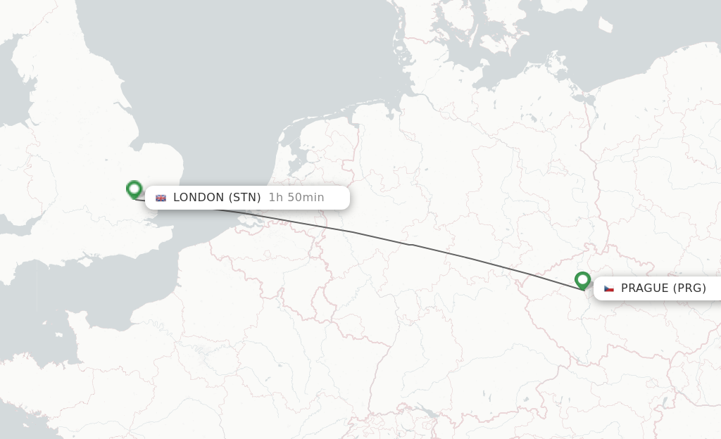 Flights from Prague to London route map