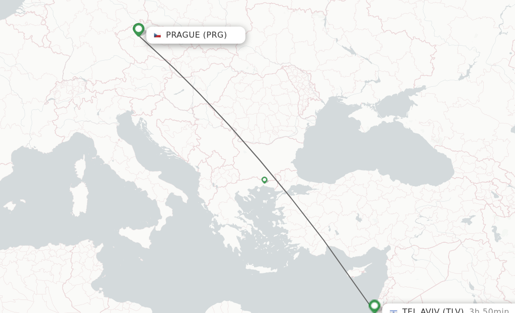 Flights from Prague to Tel Aviv-Yafo route map