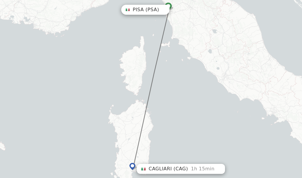 Flights from Pisa to Cagliari route map