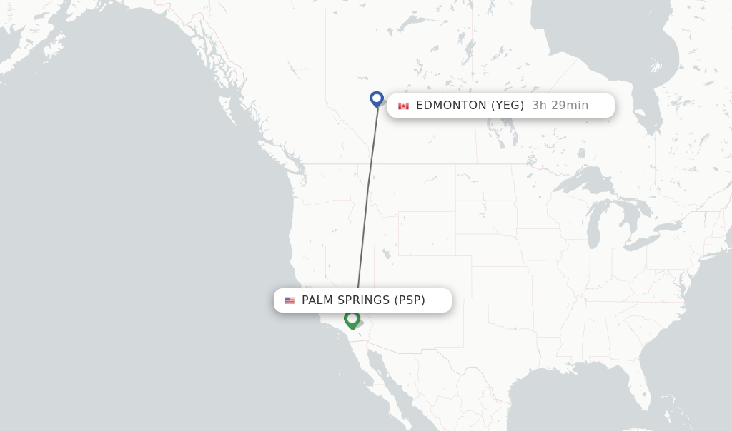 Flights from Palm Springs to Edmonton route map