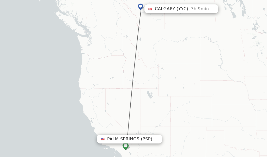 Flights from Palm Springs to Calgary route map