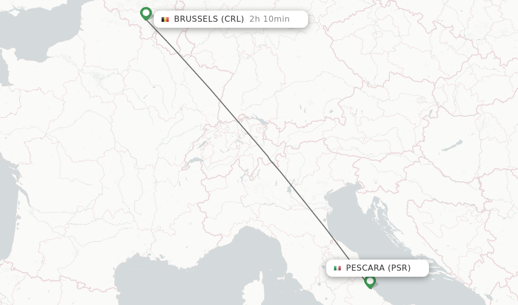 Flights from Pescara to Brussels route map