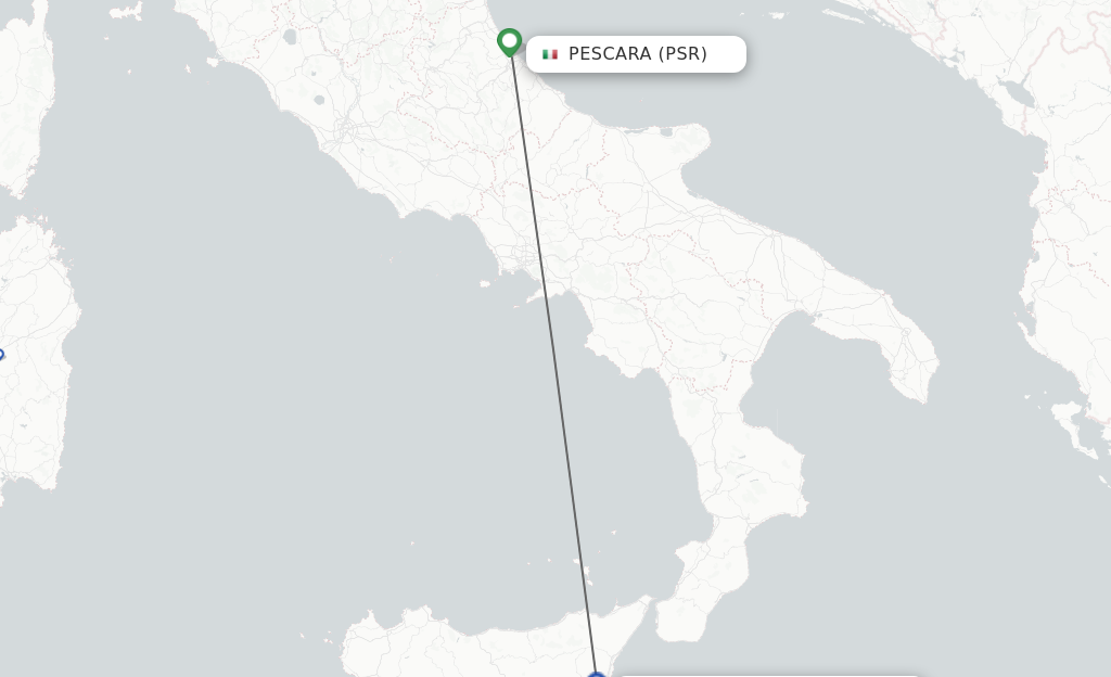 Flights from Pescara to Catania route map