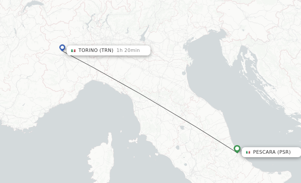 Flights from Pescara to Turin route map