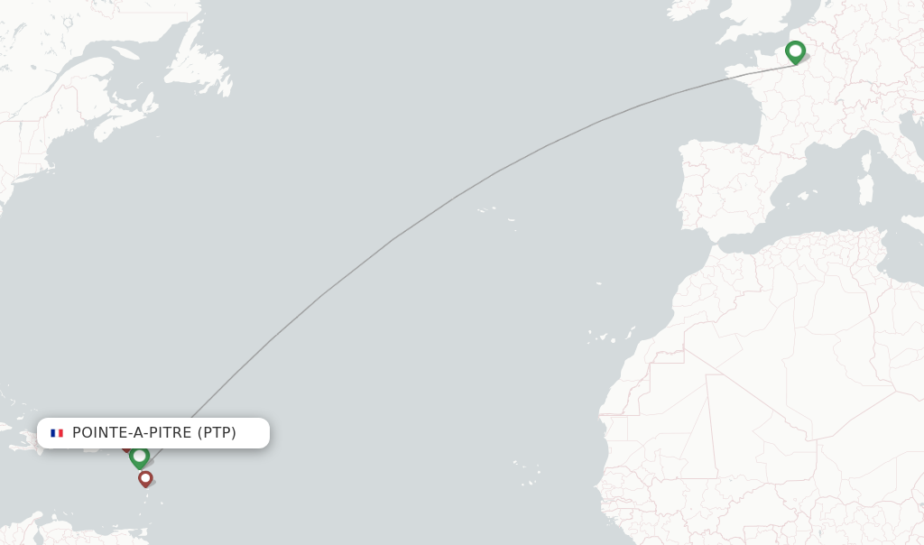 Route map with flights from Pointe-a-Pitre with Air Caraibes