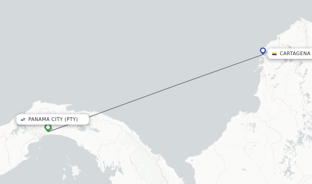 Flights from Panama City to Cartagena route map
