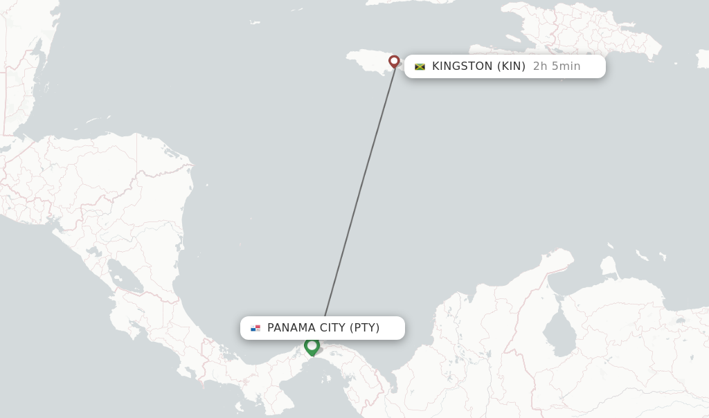 Flights from Panama City to Kingston route map