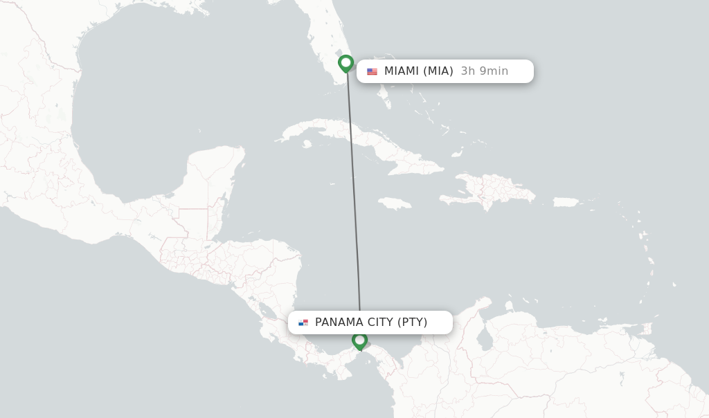 Flights from Panama City to Miami route map